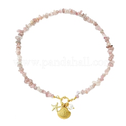 Ocean 304 Stainless Steel Shell Shape Starfish & Shell Pearl Pendant Necklaces&nbsp;NJEW-JN06023