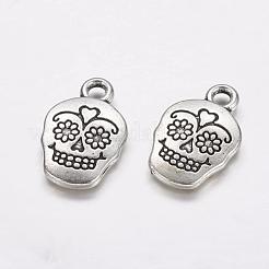 Mexico Holiday Day of the Dead Sugar Skull Tibetan Style Alloy Metal Pendants&nbsp;X-TIBEP-21061-AS-FF