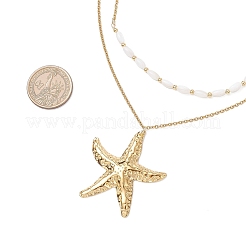 304 Stainless Steel Starfish Pendant Natural Shell Rice Beaded Double Layer Necklaces for Women&nbsp;NJEW-JN05401