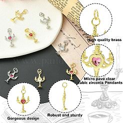 8Pcs 4 Styles Brass Micro Pave Cubic Zirconia Pendants&nbsp;KK-CJ0004-23