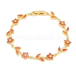 Brass Pave Cubic Zirconia Flower Link Chain Bracelets for Women&nbsp;KK-CBA68DA-14G-01