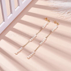 Natural Pearl Beaded Long Chain Dangle Stud Earrings&nbsp;EJEW-JE04932