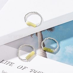 Natural Taiwan Jade Column Beaded Finger Ring with Synthetic Hematite&nbsp;RJEW-JR00461-01