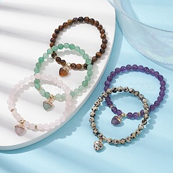 Natural Mixed Gemstone Round Beaded Stretch Bracelets&nbsp;BJEW-JB09727