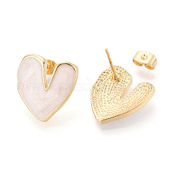 Heart Brass Stud Earrings&nbsp;EJEW-V011-07G-03