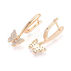 Brass Micro Pave Clear Cubic Zirconia Butterfly Hoop Earrings&nbsp;EJEW-T048-28G