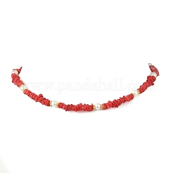 Dyed Natural Freshwater Shell Chip Beads & White Round Shell Pearl Beaded Necklaces&nbsp;NJEW-JN06402