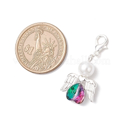 Heart Angel Glass & Glass Pearl Pendant Decorations&nbsp;HJEW-JM03773-03