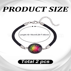 1 Set 2Pcs Valentine's Day Luminous 304 Stainless Steel Glass Flat Round Link Bracelet Sets&nbsp;BJEW-LP0001-35A