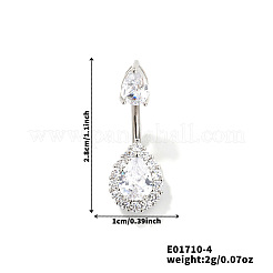 Geometric Brass Clear Cubic Zirconia Teardrop Curved Barbell Belly Button Rings for Women's Gift&nbsp;OY0687-4
