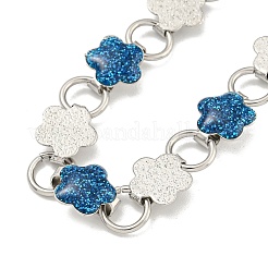 304 Stainless Steel Enamel Flower Link Chain Necklaces with Glitter Powder&nbsp;NJEW-S431-05P-03