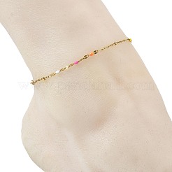 304 Stainless Steel Enamel Dapped Chain and Satellite Chain Anklets for Women&nbsp;AJEW-AN00808