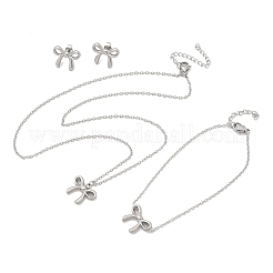 Bowknot 304 Stainless Steel 
Stud Earrings & Necklaces & Bracelets Sets&nbsp;SJEW-Q001-02P