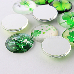 Half Round/Dome Four Leaf Clover Glass Cabochons&nbsp;GGLA-A002-12mm-CC
