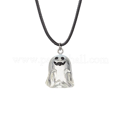 Halloween Resin Ghost Pendant Black Waxes Cord Necklaces for Women&nbsp;NJEW-TA00209