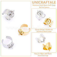 4Pcs 2 Colors Stainless Steel Open Cuff Rings Set for Lovers&nbsp;RJEW-UN0002-94