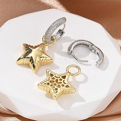 Star Rack Plating Brass Micro Pave Cubic Zirconia Hoop Earring&nbsp;EJEW-C057-01G