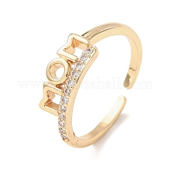 Mother's Day Brass Micro Pave Cubic Zirconia Cuff Open Rings for Women&nbsp;RJEW-F217-09G