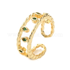 Rack Plating Brass Micro Pave Cubic Zirconia Open Cuff Rings for Women&nbsp;RJEW-U026-01G-01
