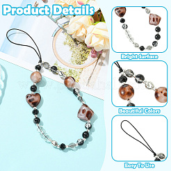 Glass & Acrylic & Natural Obsidian & CCB Plastic Leopard Print Bead Mobile Straps&nbsp;HJEW-YW00561