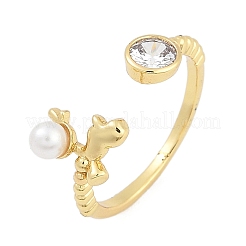 Dolphin Brass Micro Pave Cubic Zirconia Cuff Rings for Women&nbsp;RJEW-K240-10G