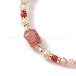 Natural Strawberry Quartz & Agate & Natural Pearl Beaded Bracelets&nbsp;BJEW-C068-08G