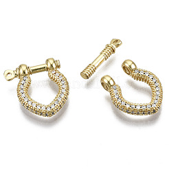 Brass Micro Pave Clear Cubic Zirconia D-Ring Anchor Shackle Clasps&nbsp;ZIRC-S066-050-NF