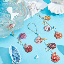 3Pcs Natural Shell & Glass Pendant Decorations&nbsp;HJEW-DR00226
