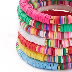 7Pcs Rainbow Polymer Clay Heishi Beads Stretch Bracelets Set&nbsp;BJEW-JB05882