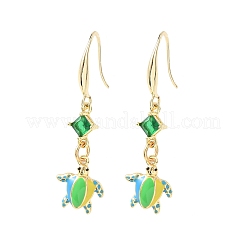 Brass Micro Pave Cubic Zirconia Tortoise Dangle Earrings&nbsp;EJEW-A149-03G