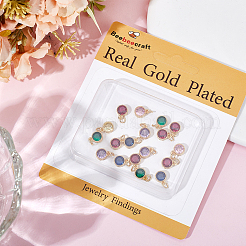 30Pcs Real 18K Gold Plated Brass with Single Cubic Zirconia Charms&nbsp;ZIRC-BBC0002-92