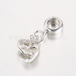 Heart Antique Silver Plated Alloy Rhinestone European Dangle Charms Large Hole Pendants&nbsp;MPDL-K014-M