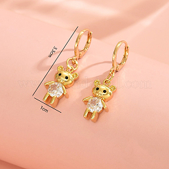Cute Bear Brass Clear Cubic Zirconia Hoop Earrings&nbsp;LS-GQ2099