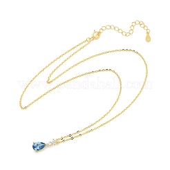 925 Sterling Silver Sapphire Rhinestone Teardrop Pendant Necklace for Women&nbsp;NJEW-V013-01G