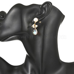 Brass Enamel Imitation Abalone Shell Stud Dangle Earrings&nbsp;EJEW-JE07304-02