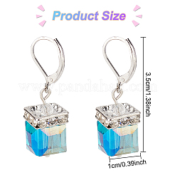 3 Pairs 3 Colors Bling Glass Cube Dangle Leverback Earrings&nbsp;EJEW-AN0002-81