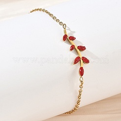 304 Stainless Steel Rhinestone Leaf Link Bracelets&nbsp;SA-CBA5F76-03G