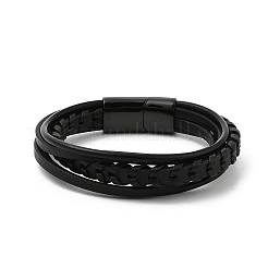 Ion Plating(IP) Braided Microfiber Leather Multi-strand Bracelets for Men&nbsp;BJEW-Z081-17EB