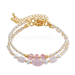 2Pcs Natural Rose Quartz & Glass & Imitation Pearl & Brass Beaded Bracelets for Women&nbsp;JV0360-3