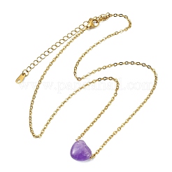 Natural & Synthetic Mixed Gemstone Heart Pendant 304 Stainless Steel Cable Chains Necklaces for Women&nbsp;NJEW-JN06093