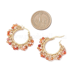 Brass Natural Carnelian Hoop Earrings&nbsp;EJEW-TA00782-01