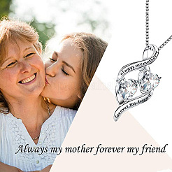 925 Sterling Silver Pave Clear Cubic Zirconia Double Heart Pendant Necklaces for Mother's Day&nbsp;FS-WG5E11A-01