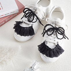 Resin Imitation Pearl Shoe Charms & Polyester Pleated Pendant Drcorations&nbsp;HJEW-GA00018