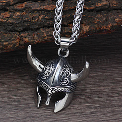 Viking Helmet Zinc Alloy Pendant Wheat Chain Necklaces for Men&nbsp;FS-WG10700-01