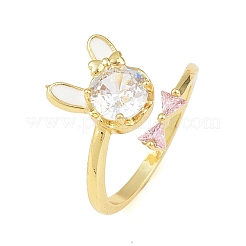 Bunny & Bowknot Brass Micro Pave Cubic Zirconia Cuff Rings for Women&nbsp;RJEW-A088-10G