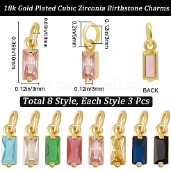 24Pcs 8 Colors Brass Micro Pave Cubic Zirconia Charms&nbsp;ZIRC-BBC0003-01