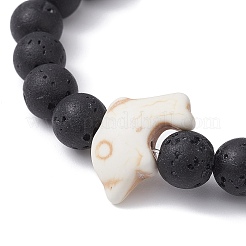 Synthetic Turquoise Dolphin & Lava Rock Beaded Stretch Bracelet&nbsp;BJEW-JB09838-01