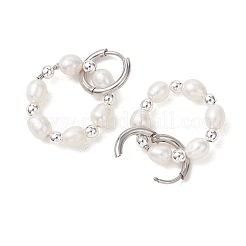 Natural Freshwater Pearl & Synthetic Hematite Bead & 202 Stainless Steel Hoop Earrings&nbsp;EJEW-JE07228