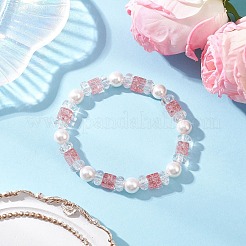 3Pcs 3 Colors Crackle Glass & Shell Pearl Beaded Stretch Bracelets for Women&nbsp;BJEW-JB12384