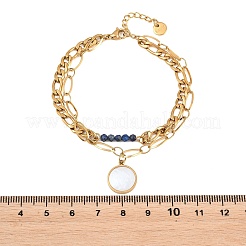 Bohemian 304 Stainless Steel Chain & Natural Lapis Lazuli Beads Double Layers Bracelets&nbsp;BJEW-C150-01A-G